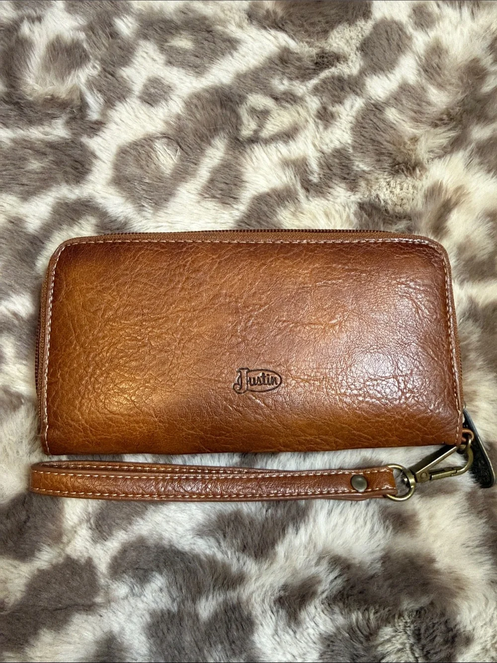 Justin Boots Cognac Leather Zip Wristlet Wallet